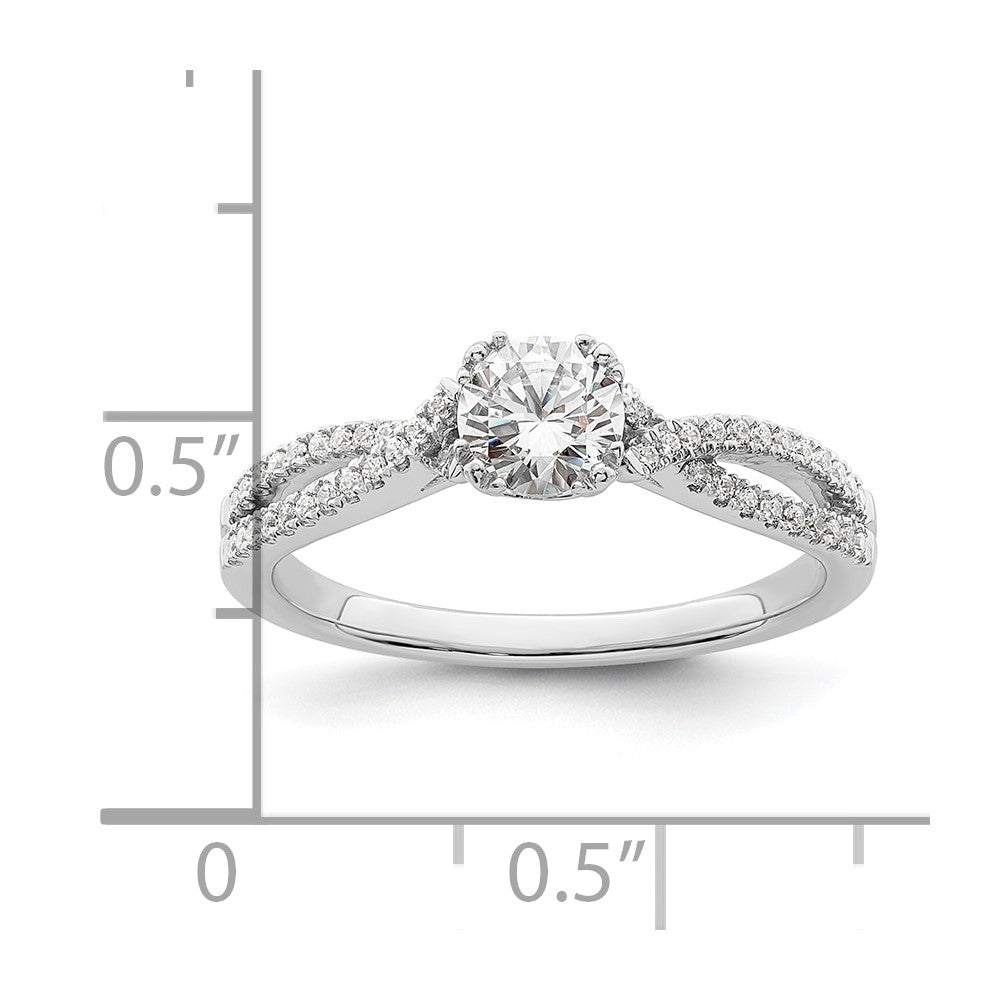 14K Weißgold Kreuz (holds 1/2 Karat (5.2mm) Rund Mittig) 1/6 Diamant Halbfassung Verlobungsring