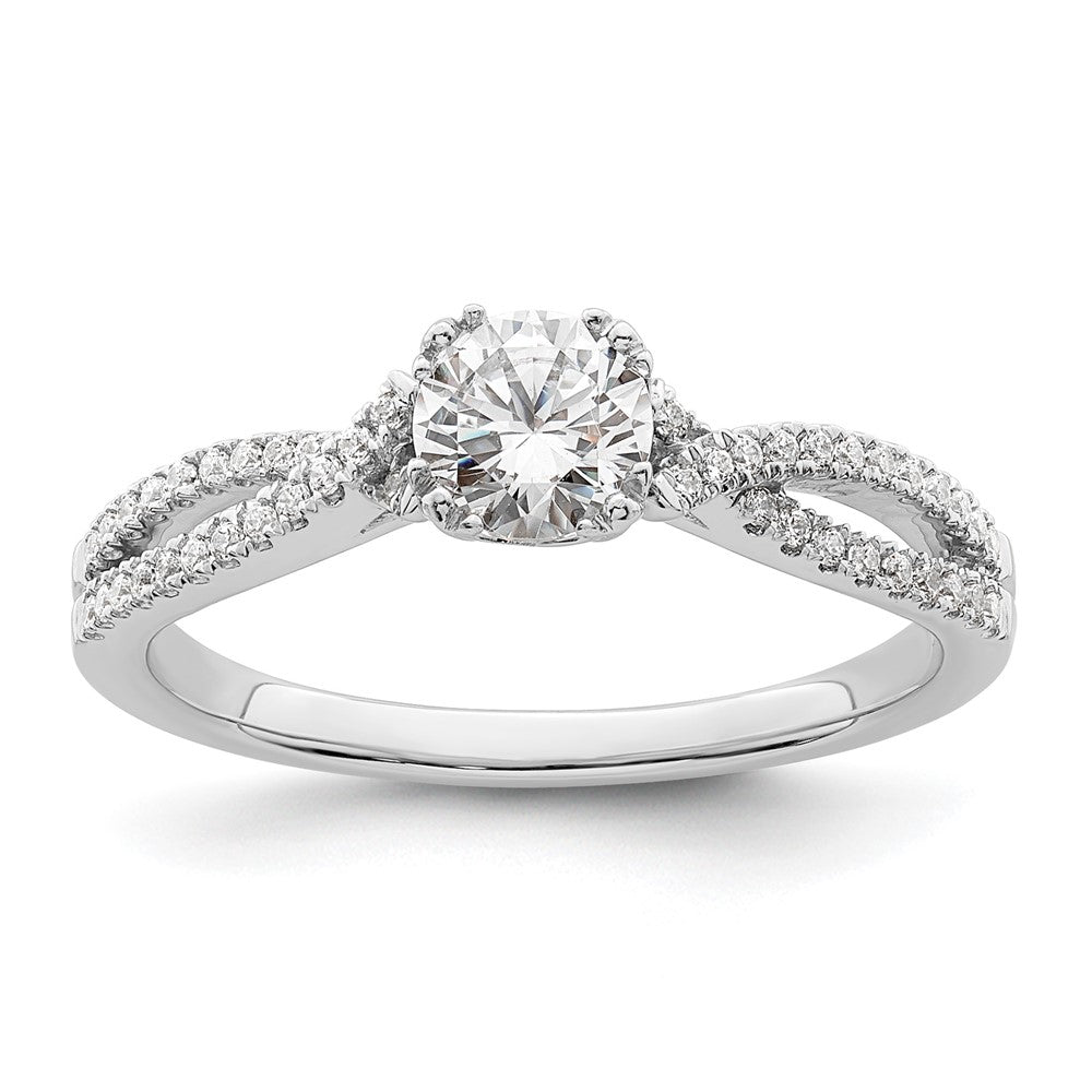 14K Weißgold Kreuz (holds 1/2 Karat (5.2mm) Rund Mittig) 1/6 Diamant Halbfassung Verlobungsring