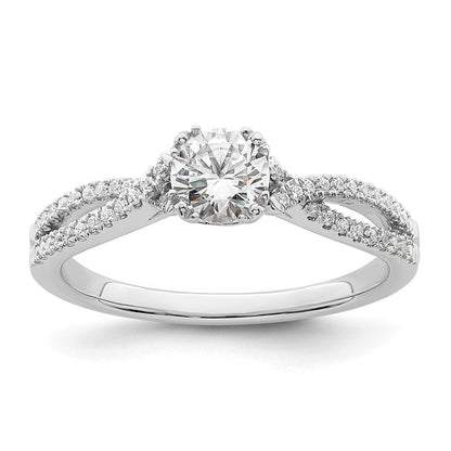 14K Weißgold Kreuz (holds 1/2 Karat (5.2mm) Rund Mittig) 1/6 Diamant Halbfassung Verlobungsring