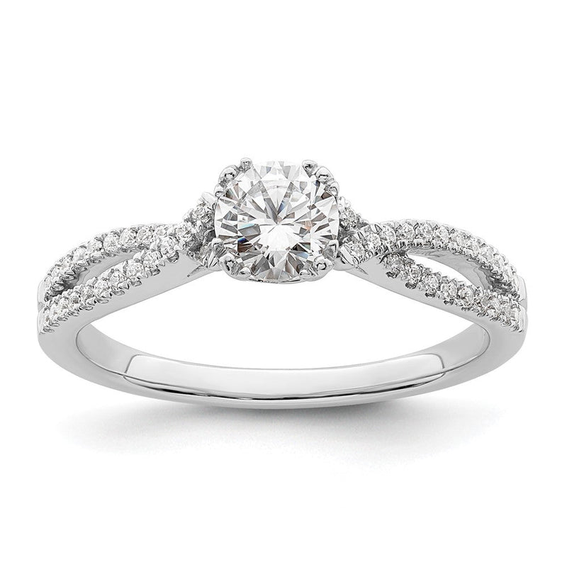 14K Weißgold Kreuz (holds 1/2 Karat (5.2mm) Rund Mittig) 1/6 Diamant Halbfassung Verlobungsring