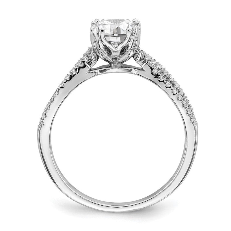 14K Weißgold Kreuz-cross (holds 1 Karat (6.5mm) Rund Mittig) 1/5 Karat Diamant Halbfassung Verlobungsring
