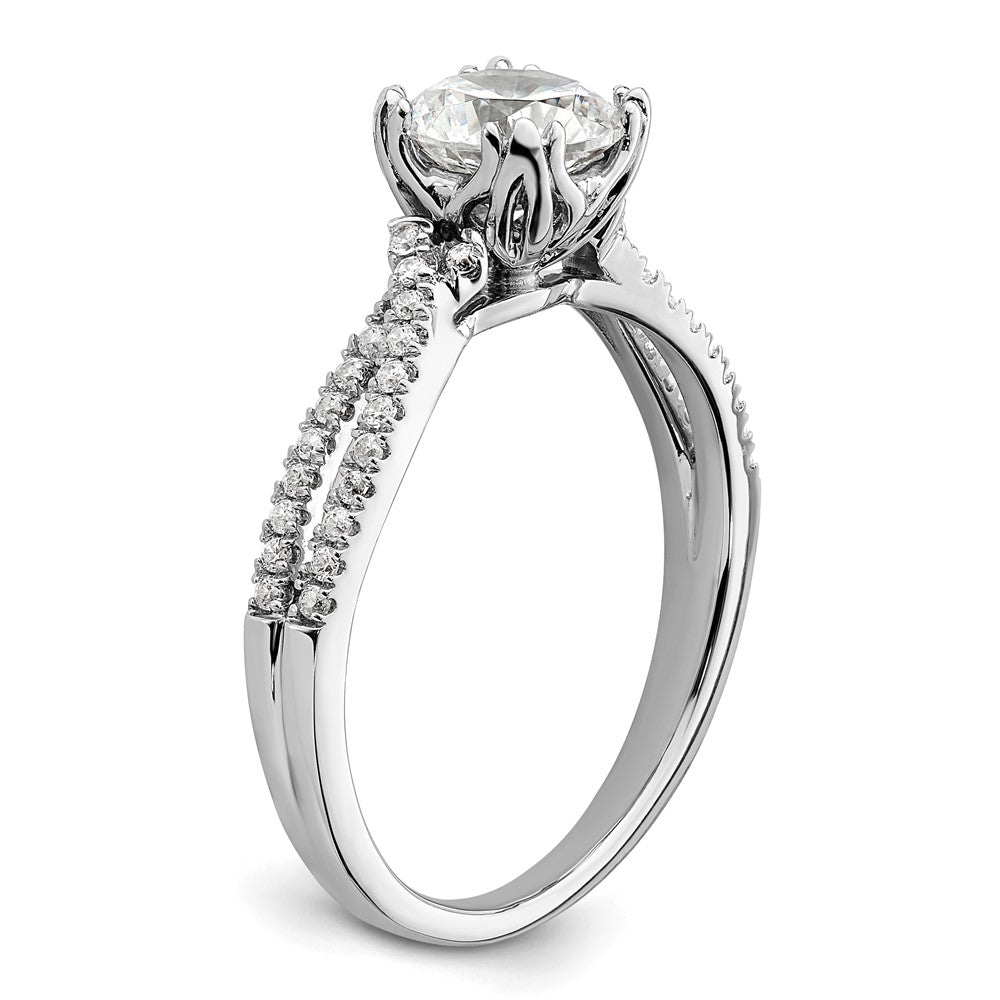 14K Weißgold Kreuz-cross (holds 1 Karat (6.5mm) Rund Mittig) 1/5 Karat Diamant Halbfassung Verlobungsring