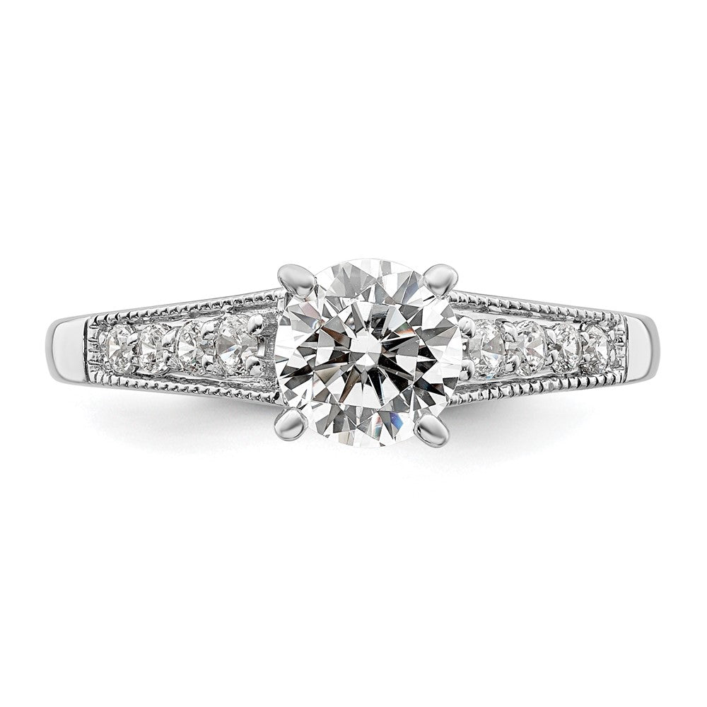 14K Weißgold (holds 1 Karat (6.5mm) Rund Mittig) 1/5 Diamant Halbfassung Verlobungsring