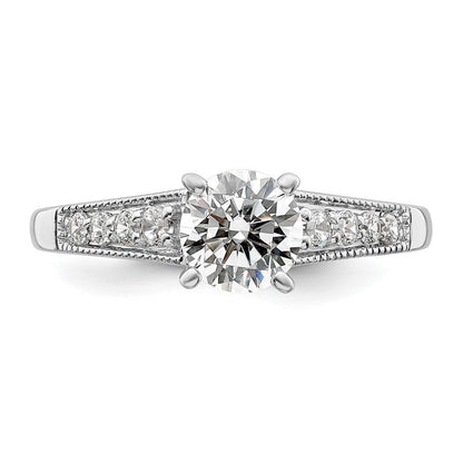 14K Weißgold (holds 1 Karat (6.5mm) Rund Mittig) 1/5 Diamant Halbfassung Verlobungsring