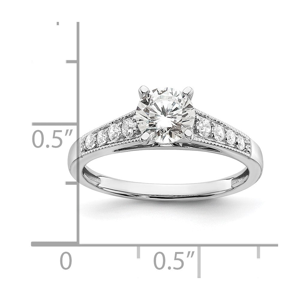 14K Weißgold (holds 1 Karat (6.5mm) Rund Mittig) 1/5 Diamant Halbfassung Verlobungsring
