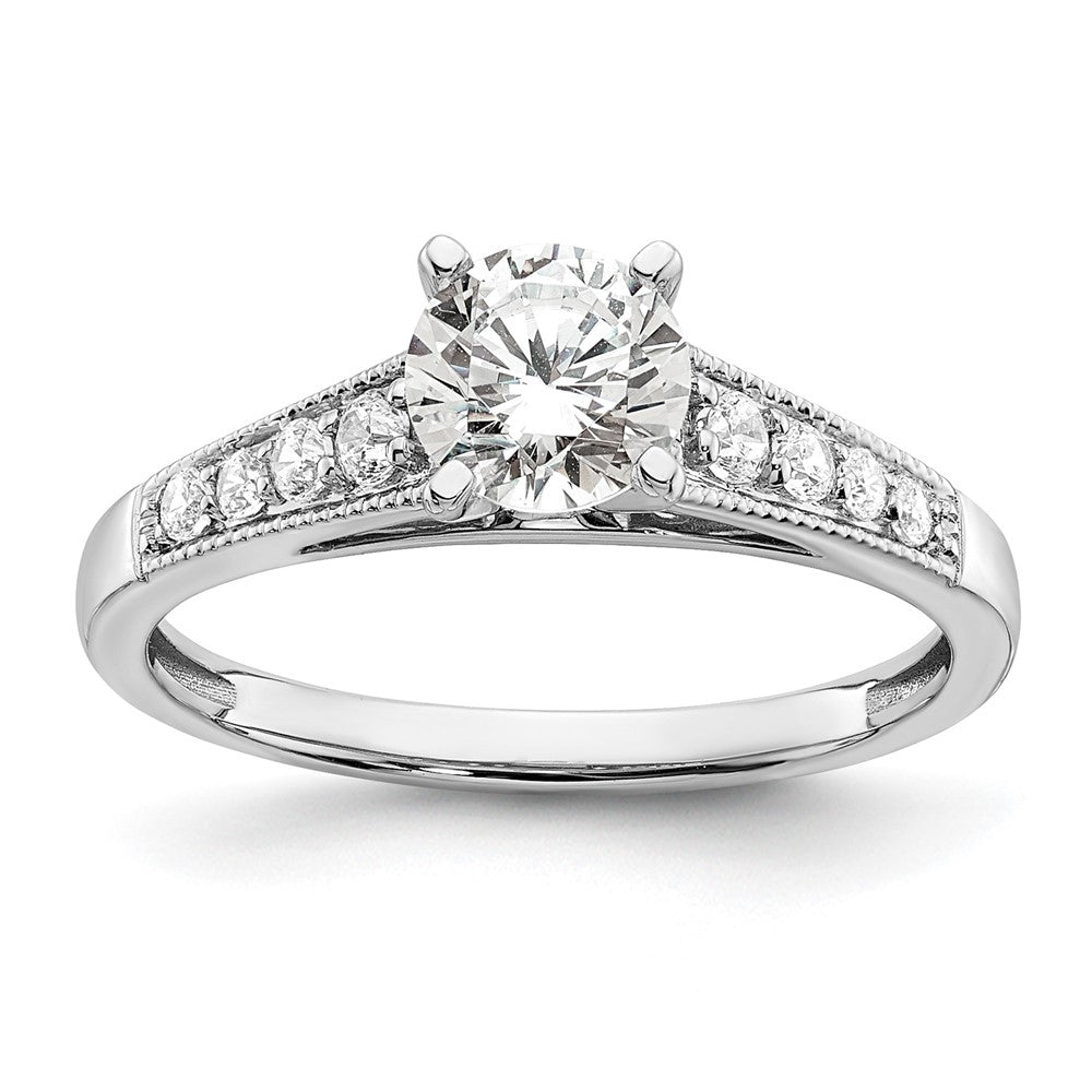 14K Weißgold (holds 1 Karat (6.5mm) Rund Mittig) 1/5 Diamant Halbfassung Verlobungsring