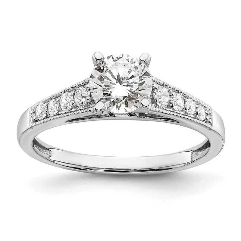 14K Weißgold (holds 1 Karat (6.5mm) Rund Mittig) 1/5 Diamant Halbfassung Verlobungsring