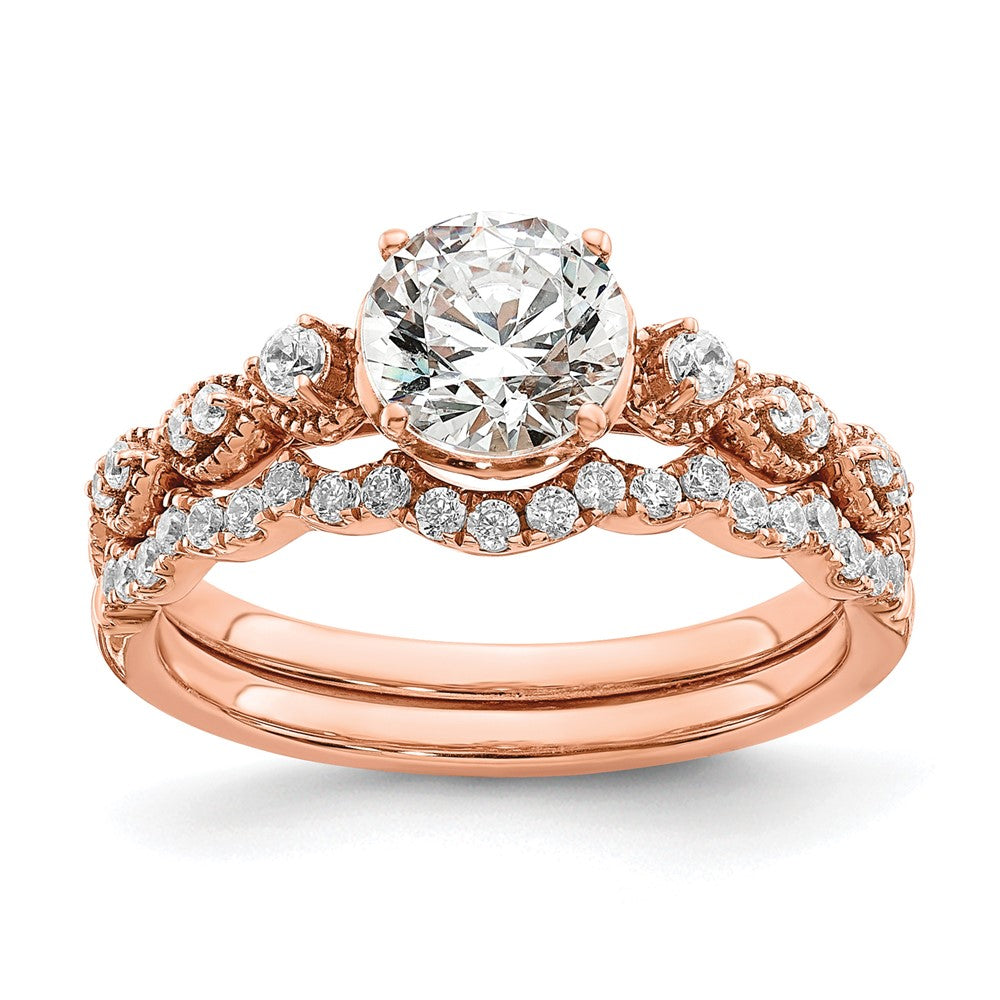 14K Roségold (holds 1 Karat (6.5mm) Rund Mittig) 1/8 Diamant Halbfassung Verlobungsring