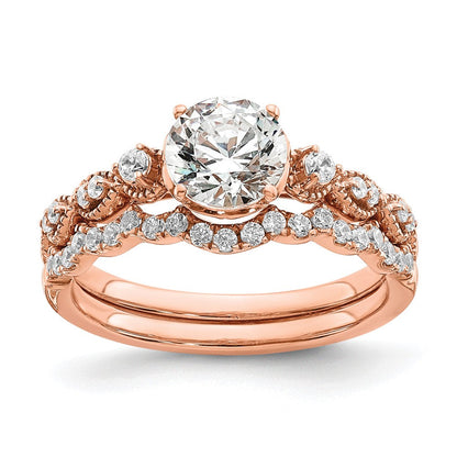 14K Roségold (holds 1 Karat (6.5mm) Rund Mittig) 1/8 Diamant Halbfassung Verlobungsring