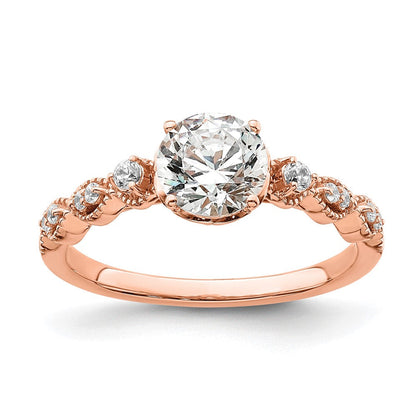 14K Roségold (holds 1 Karat (6.5mm) Rund Mittig) 1/8 Diamant Halbfassung Verlobungsring
