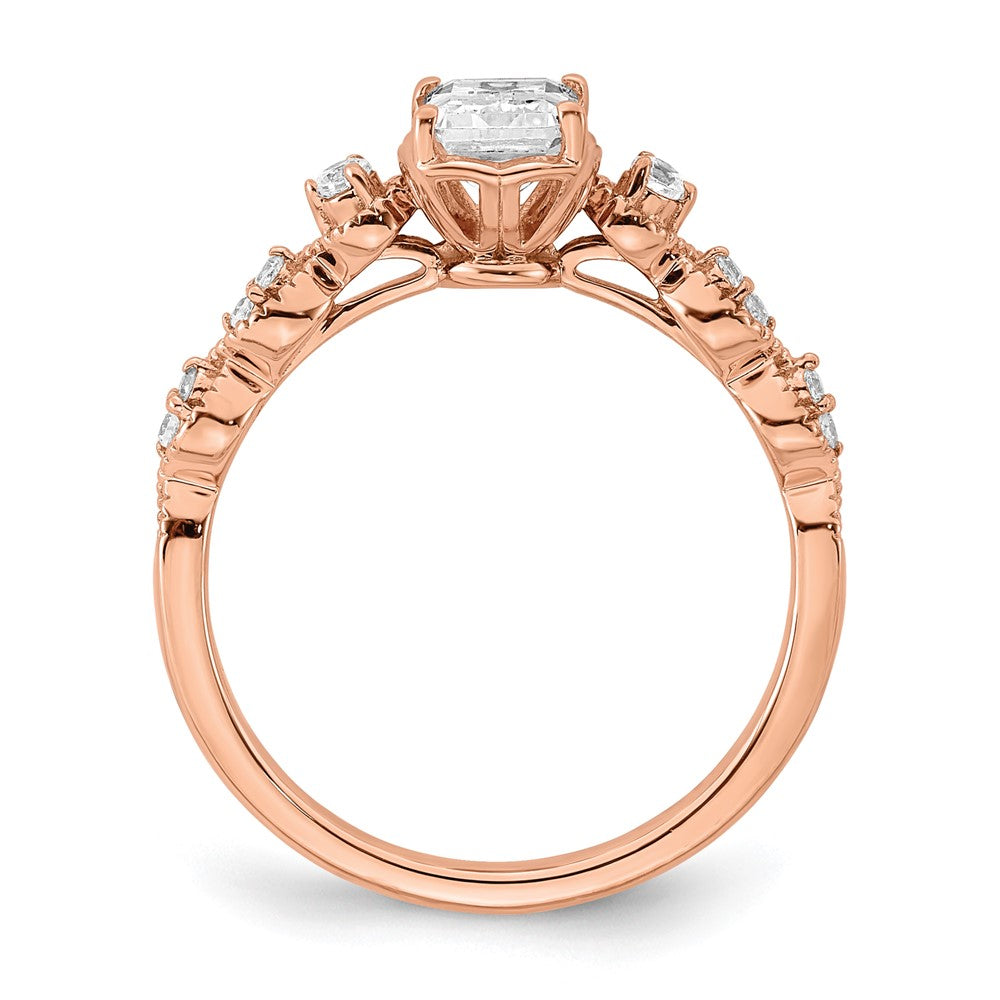 14K Roségold (holds 1 Karat (6.9x5.2mm) Smaragdschliff Mittig) 1/8 Diamant Halbfassung Verlobungsring