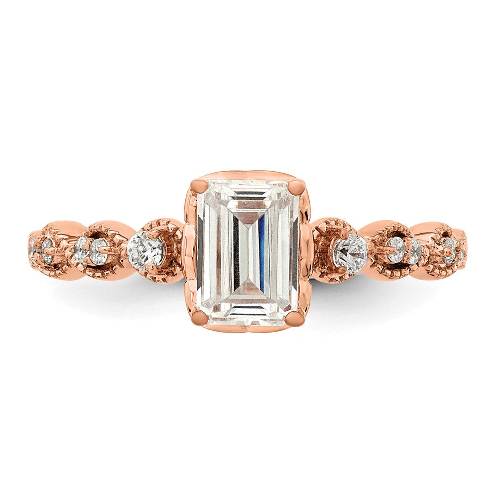 14K Roségold (holds 1 Karat (6.9x5.2mm) Smaragdschliff Mittig) 1/8 Diamant Halbfassung Verlobungsring