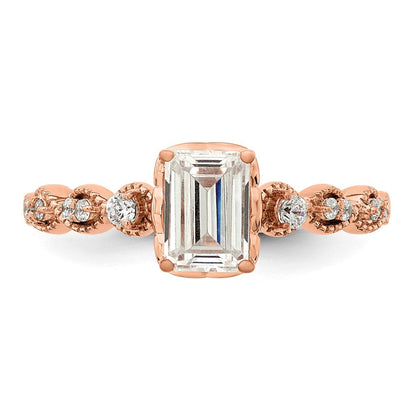 14K Roségold (holds 1 Karat (6.9x5.2mm) Smaragdschliff Mittig) 1/8 Diamant Halbfassung Verlobungsring