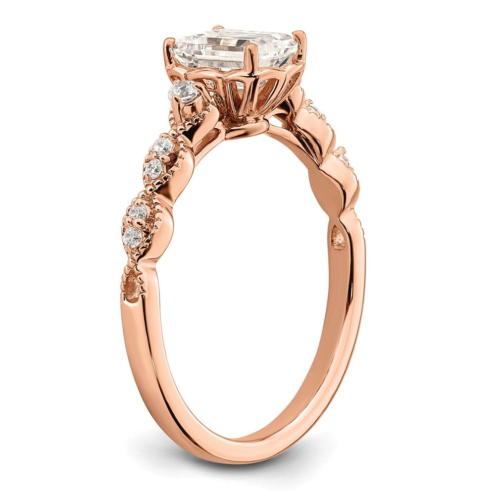 14K Roségold (holds 1 Karat (6.9x5.2mm) Smaragdschliff Mittig) 1/8 Diamant Halbfassung Verlobungsring