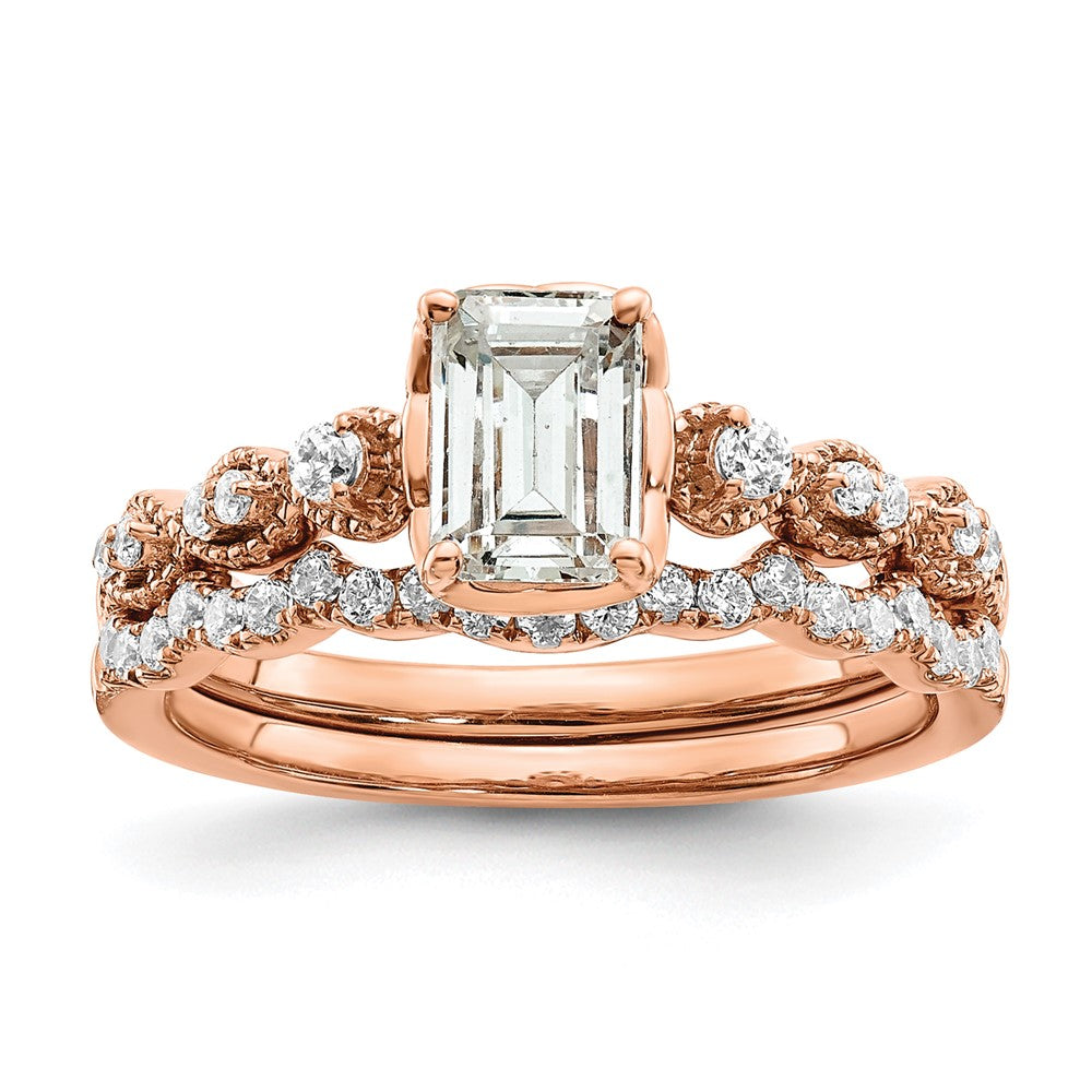 14K Roségold (holds 1 Karat (6.9x5.2mm) Smaragdschliff Mittig) 1/8 Diamant Halbfassung Verlobungsring
