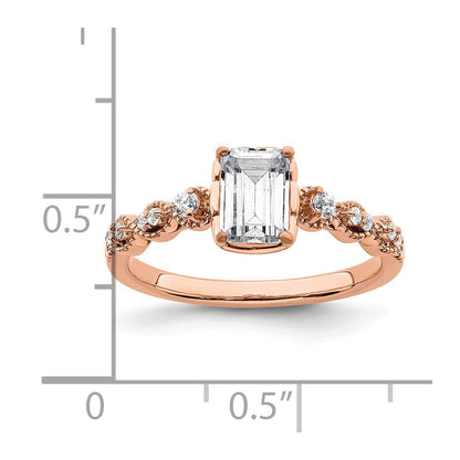 14K Roségold (holds 1 Karat (6.9x5.2mm) Smaragdschliff Mittig) 1/8 Diamant Halbfassung Verlobungsring