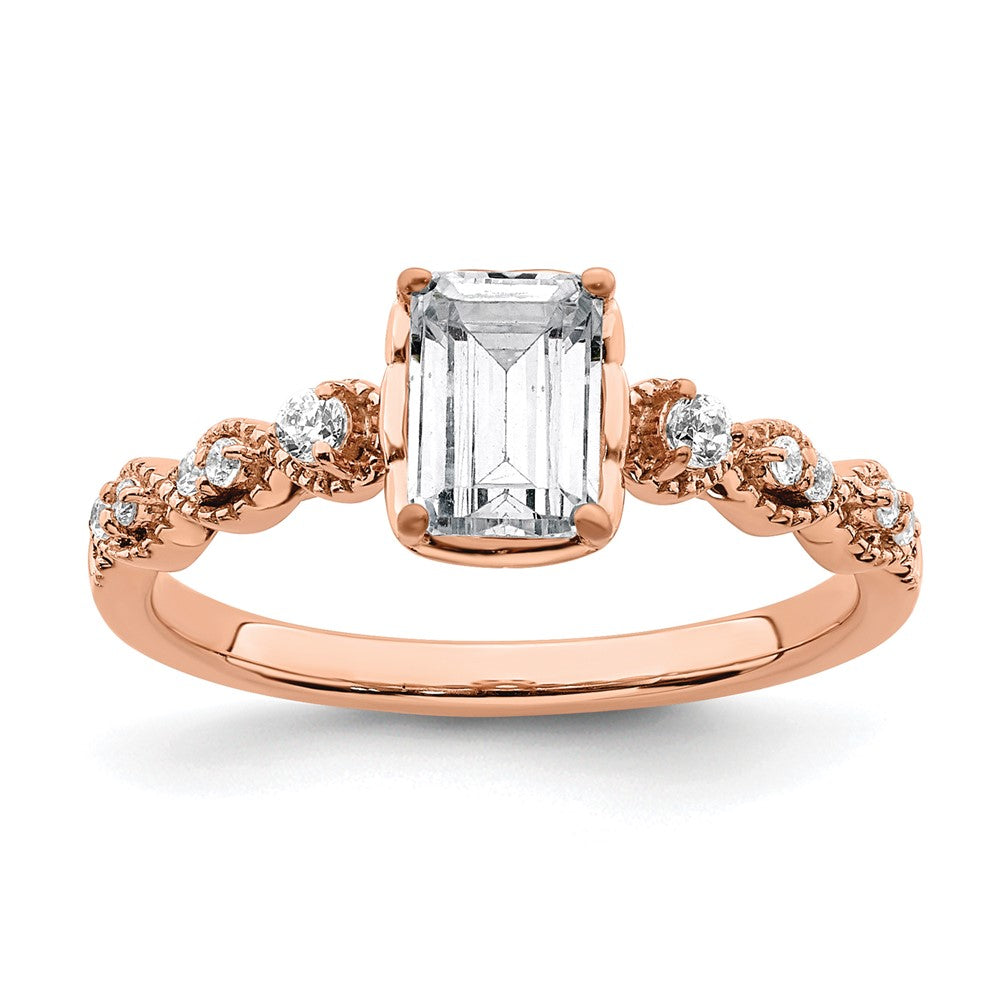 14K Roségold (holds 1 Karat (6.9x5.2mm) Smaragdschliff Mittig) 1/8 Diamant Halbfassung Verlobungsring