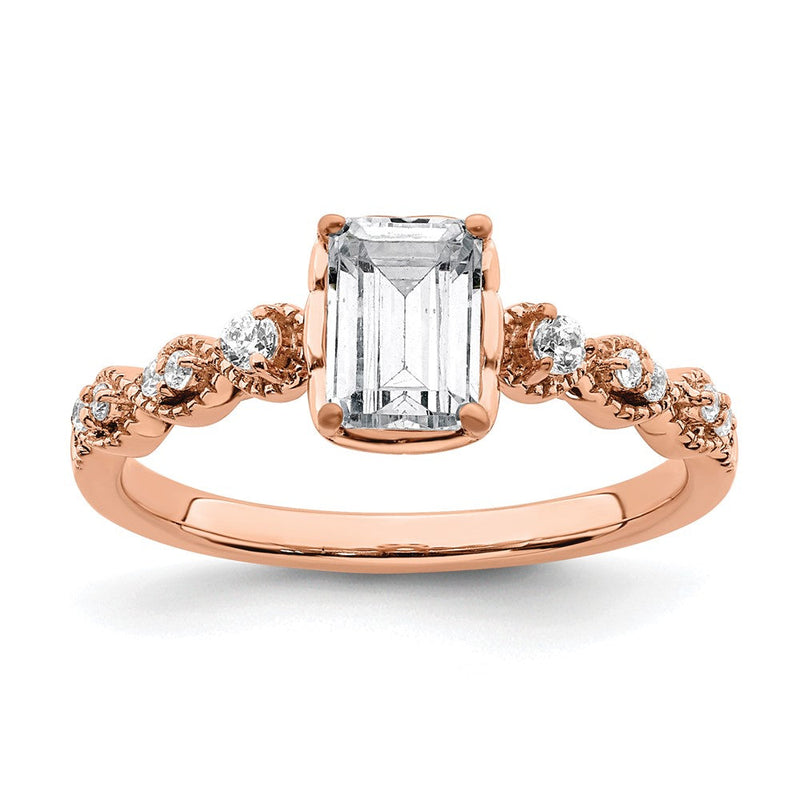 14K Roségold (holds 1 Karat (6.9x5.2mm) Smaragdschliff Mittig) 1/8 Diamant Halbfassung Verlobungsring
