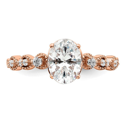 14K Roségold 0,125 ct. Laborgezüchteter Diamant VS/SI+ G+ 1 ct. Center Oval Verlobungsring