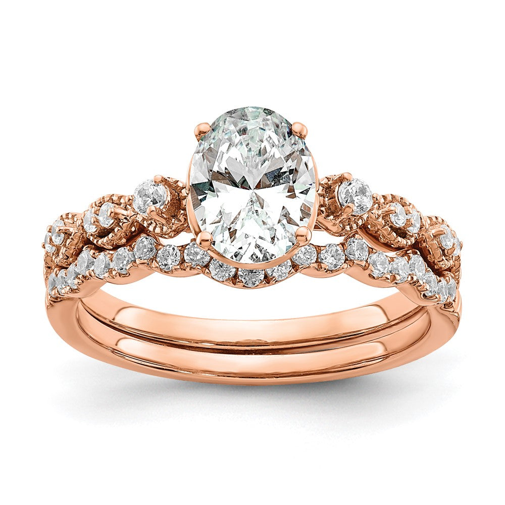 14K Roségold 0,125 ct. Laborgezüchteter Diamant VS/SI+ G+ 1 ct. Center Oval Verlobungsring