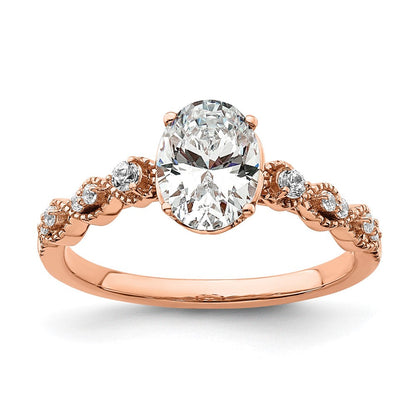 14K Roségold 0,125 ct. Laborgezüchteter Diamant VS/SI+ G+ 1 ct. Center Oval Verlobungsring