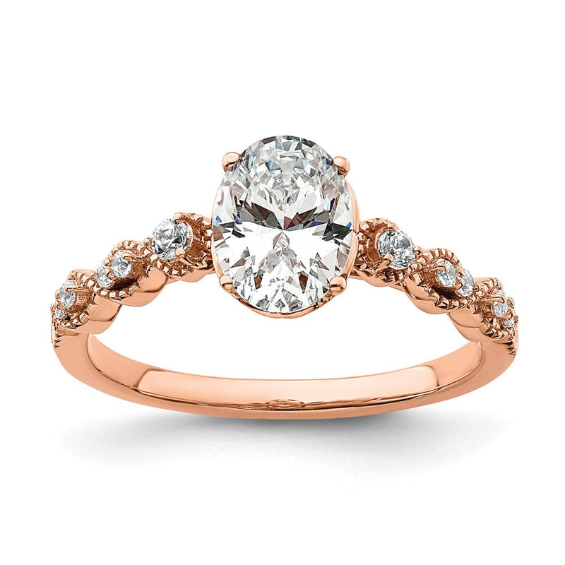 14K Roségold 0,125 ct. Laborgezüchteter Diamant VS/SI+ G+ 1 ct. Center Oval Verlobungsring