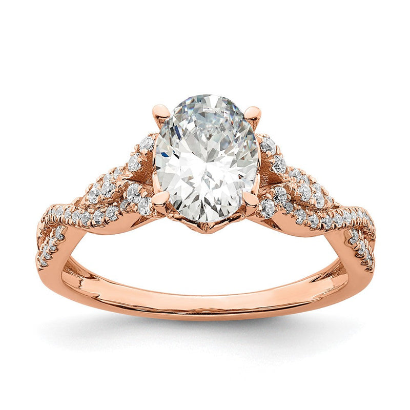 14K Roségold Kreuz-cross (holds 1 Karat (8.00x6.1mm) Oval Mittig) 1/5 Karat Diamant Halbfassung Verlobungsring