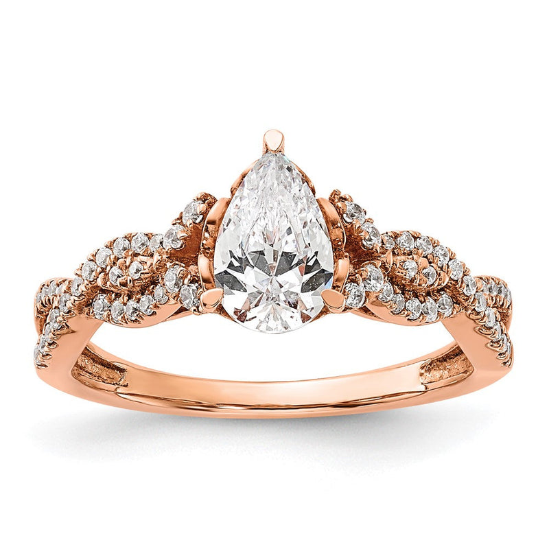 14K Roségold Kreuz (holds 1 Karat (8.00x6.1mm) Tropfen Mittig) 1/5 Diamant Halbfassung Verlobungsring