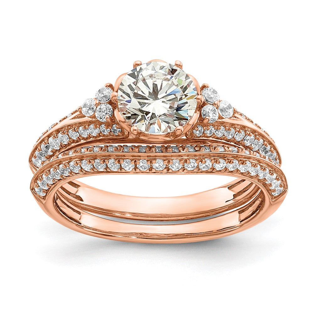 14K Roségold (holds 1 Karat (6.5mm) Rund Mittig) 1/3 Diamant Halbfassung Verlobungsring