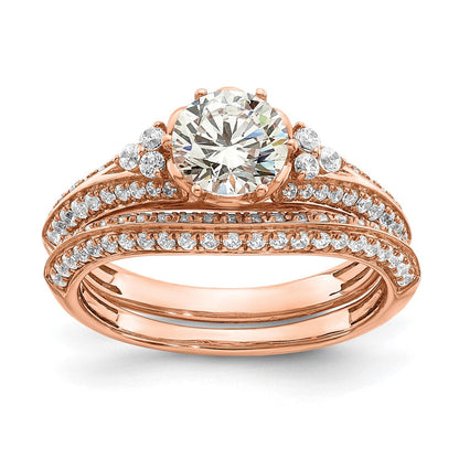 14K Roségold (holds 1 Karat (6.5mm) Rund Mittig) 1/3 Diamant Halbfassung Verlobungsring