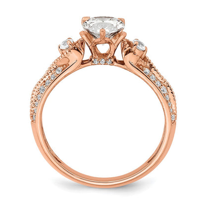 14K Roségold (holds 1 Karat (8.00x6.1mm) Tropfen Mittig) 1/4 Diamant Halbfassung Verlobungsring