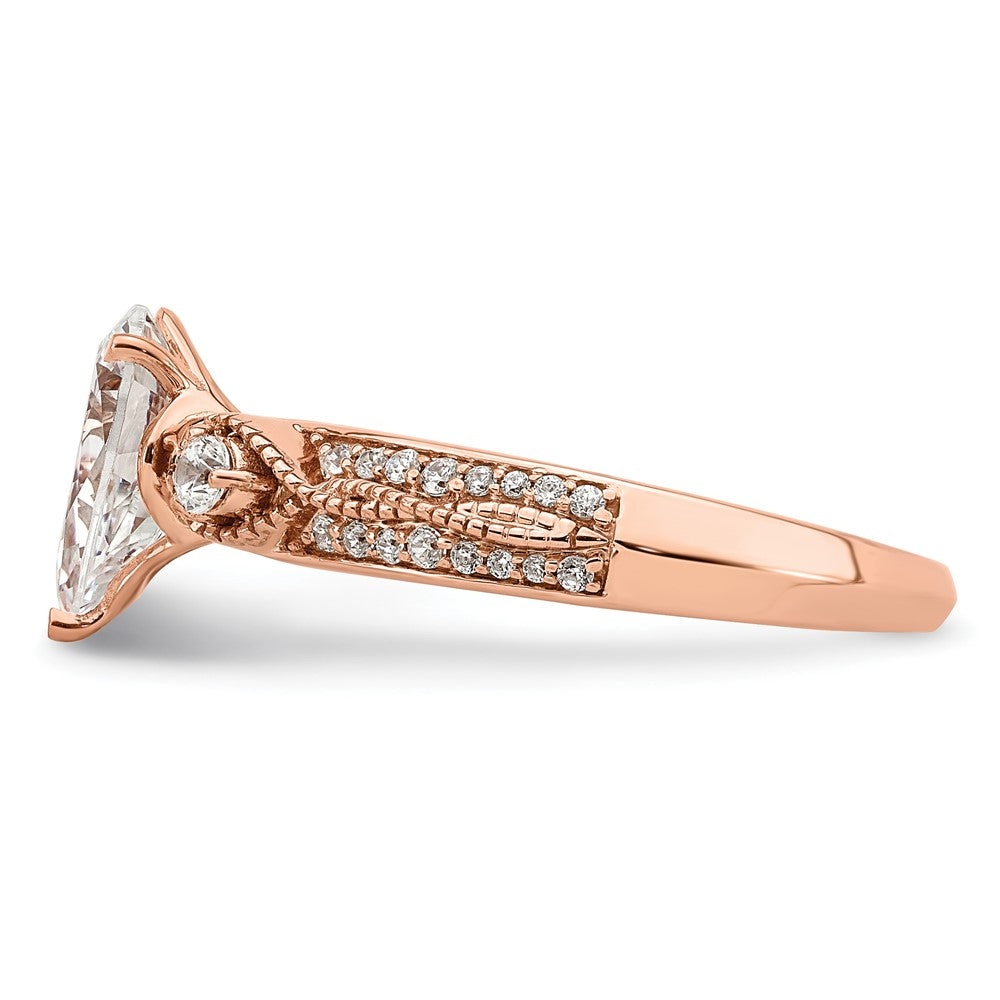 14K Roségold (holds 1 Karat (8.00x6.1mm) Tropfen Mittig) 1/4 Diamant Halbfassung Verlobungsring