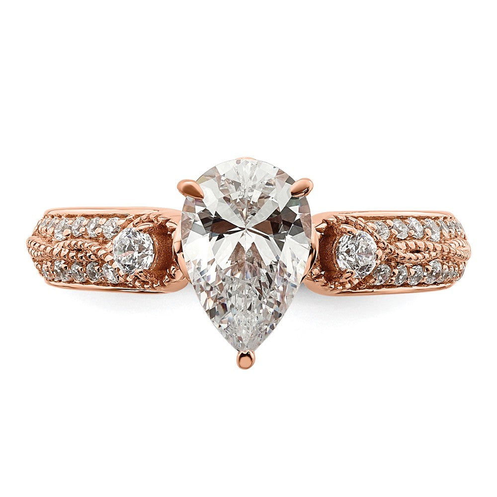 14K Roségold (holds 1 Karat (8.00x6.1mm) Tropfen Mittig) 1/4 Diamant Halbfassung Verlobungsring
