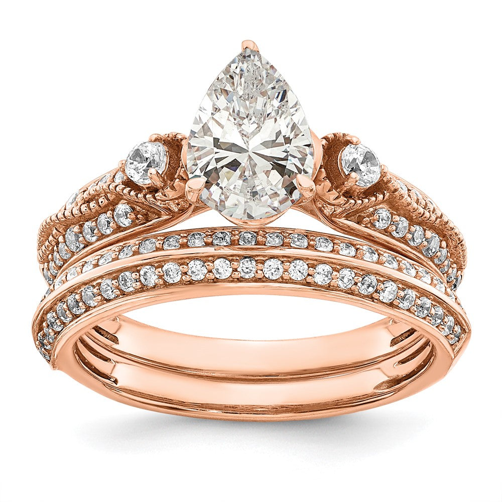 14K Roségold (holds 1 Karat (8.00x6.1mm) Tropfen Mittig) 1/4 Diamant Halbfassung Verlobungsring