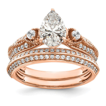 14K Roségold (holds 1 Karat (8.00x6.1mm) Tropfen Mittig) 1/4 Diamant Halbfassung Verlobungsring