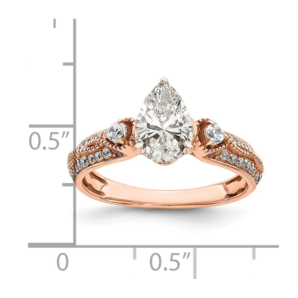 14K Roségold (holds 1 Karat (8.00x6.1mm) Tropfen Mittig) 1/4 Diamant Halbfassung Verlobungsring