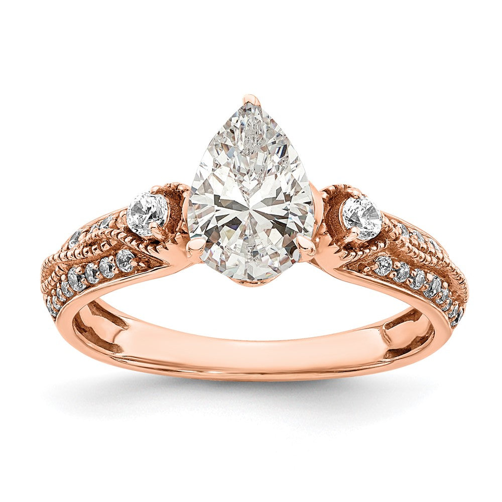 14K Roségold (holds 1 Karat (8.00x6.1mm) Tropfen Mittig) 1/4 Diamant Halbfassung Verlobungsring