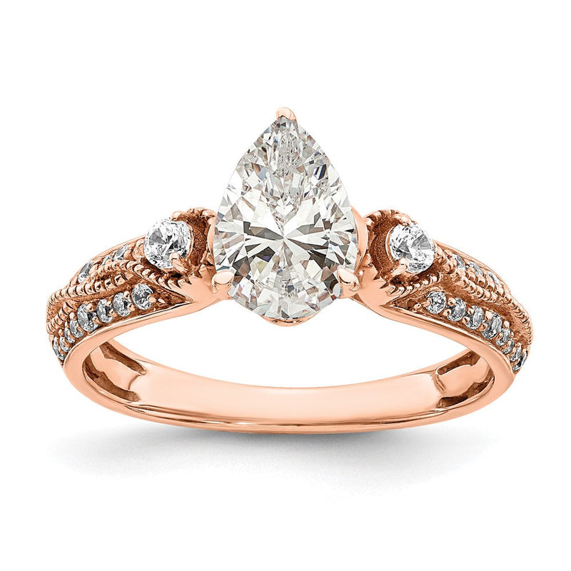 14K Roségold (holds 1 Karat (8.00x6.1mm) Tropfen Mittig) 1/4 Diamant Halbfassung Verlobungsring
