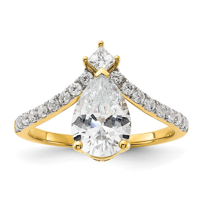 14K Gelbgold Asymmetric (holds 1.5 Karat (10x6.4mm) Tropfen Mittig) 1/2 Diamant Halbfassung Verlobungsring