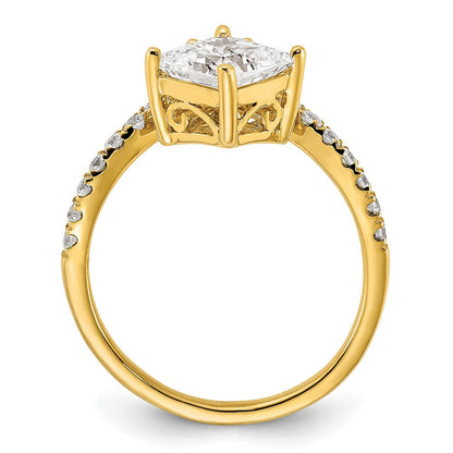14K Gelbgold Asymmetric (holds 1.5 Karat (6.5mm) Princess Mittig) 1/2 Diamant Halbfassung Verlobungsring