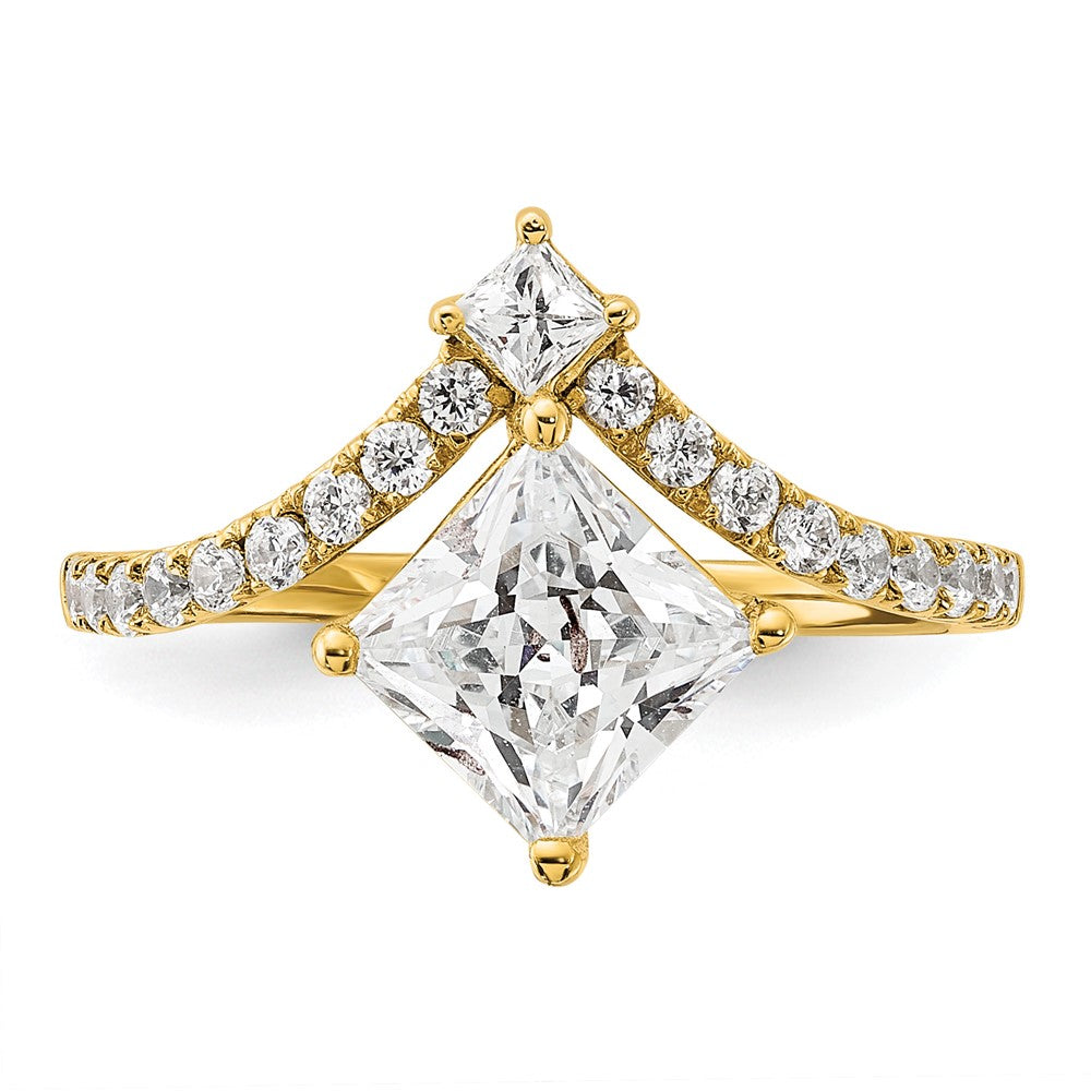 14K Gelbgold Asymmetric (holds 1.5 Karat (6.5mm) Princess Mittig) 1/2 Diamant Halbfassung Verlobungsring