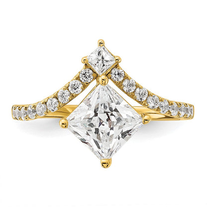 14K Gelbgold Asymmetric (holds 1.5 Karat (6.5mm) Princess Mittig) 1/2 Diamant Halbfassung Verlobungsring