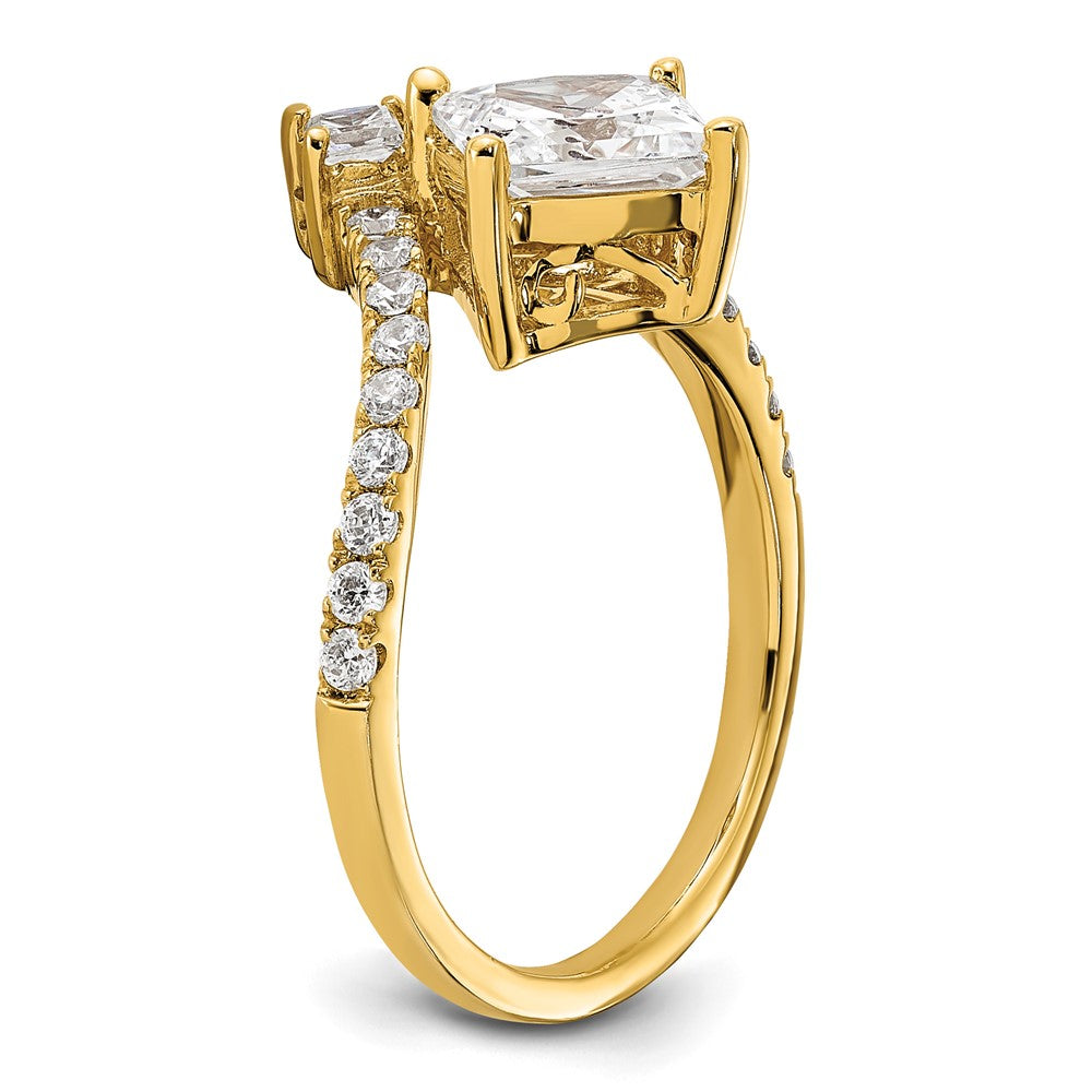 14K Gelbgold Asymmetric (holds 1.5 Karat (6.5mm) Princess Mittig) 1/2 Diamant Halbfassung Verlobungsring