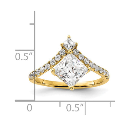 14K Gelbgold Asymmetric (holds 1.5 Karat (6.5mm) Princess Mittig) 1/2 Diamant Halbfassung Verlobungsring