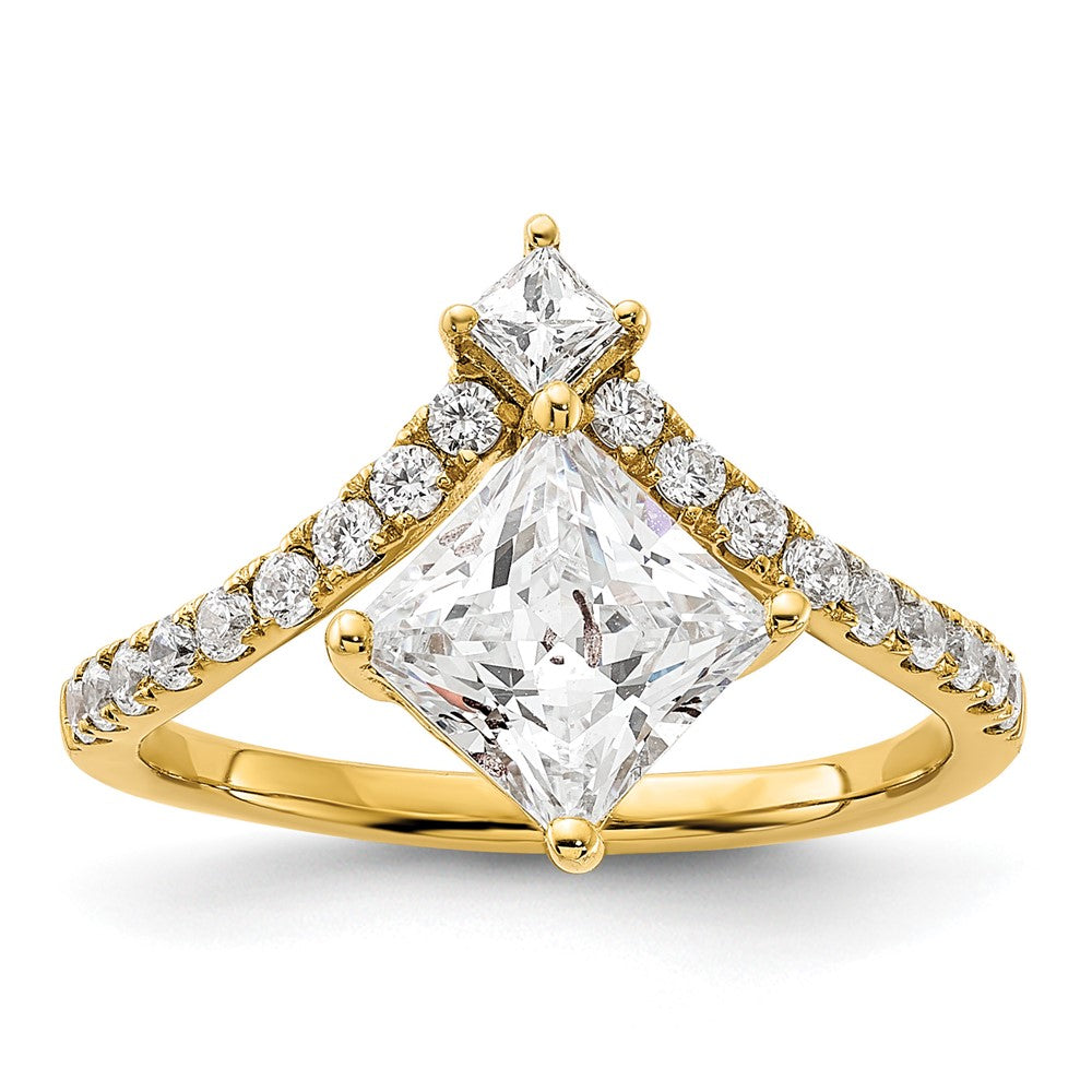 14K Gelbgold Asymmetric (holds 1.5 Karat (6.5mm) Princess Mittig) 1/2 Diamant Halbfassung Verlobungsring