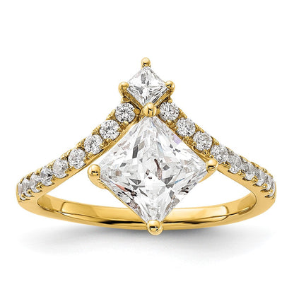 14K Gelbgold Asymmetric (holds 1.5 Karat (6.5mm) Princess Mittig) 1/2 Diamant Halbfassung Verlobungsring
