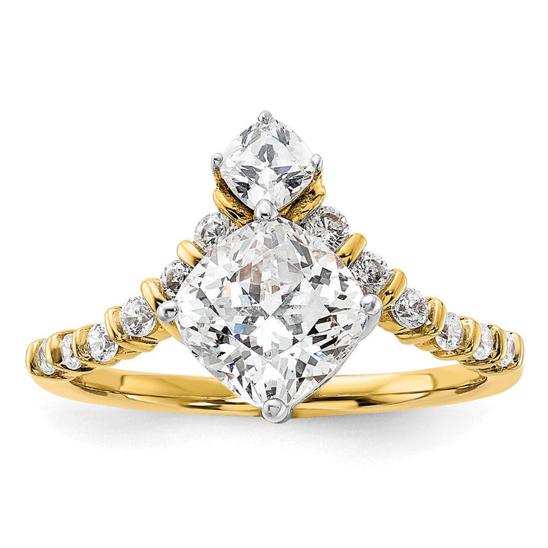 14K Gelbgold Asymmetric (holds 1.5 Karat (7.00x6.9mm) Kissen Mittig) 5/8 Diamant Halbfassung Verlobungsring