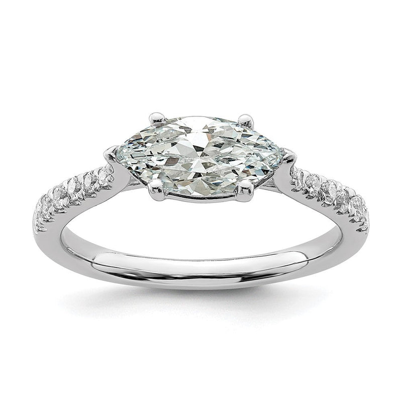 14K Weißgold Ost West (holds 3/4 Karat (9.2x5.00mm) Marquise Mittig) 1/5 Diamant Halbfassung Verlobungsring
