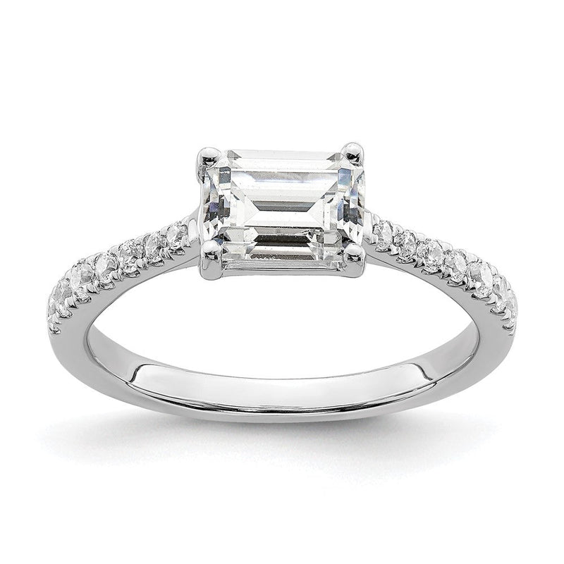 14K Weißgold Ost West (holds 3/4 Karat (6.1x4.5mm) Smaragdschliff Mittig) 1/4 Diamant Halbfassung Verlobungsring