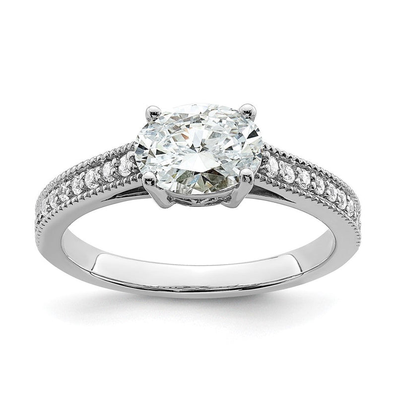 14K Weißgold Ring mit im Labor gezüchteten Diamanten, VS/SI+ G+, Semi-Mount, Oval, Ost-West-Fassung